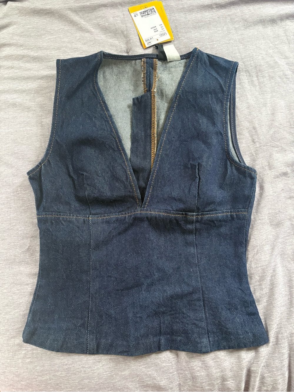 Women's Dark Blue Denim V-Neck Top